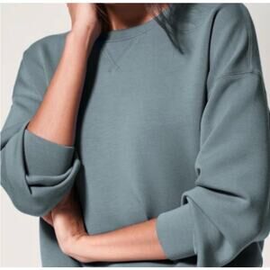 Womens Spanx Airessentials Cropped Crewneck Blue Size M EUC!